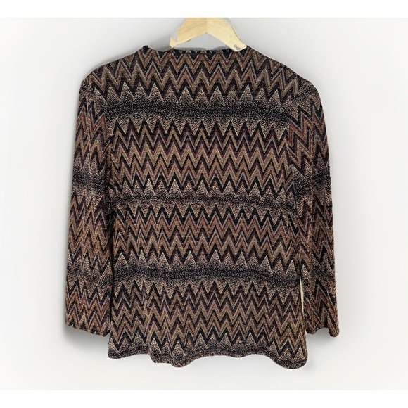 Vtg Carole Little Womens Top Black 8 Funnel Neck Knit Chevron Metallic Boho - Picture 1 of 6
